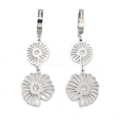 Left and Right Hollow Flower 304 Stainless Steel Dangle Earrings EJEW-L283-089P-1