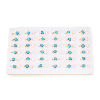 Turquoise & Natural Pearl Open Cuff Rings for Women PEAR-N020-07H-1