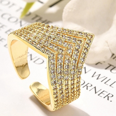 Rack Plating Brass Micro Pave Clear Cubic Zirconia Cuff Finger Rings for Women RJEW-M028-26G-1
