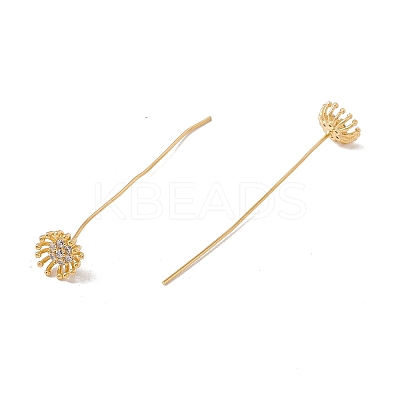 Brass Micro Pave Clear Cubic Zirconia Flower Head Pins LS-FIND-B009-08G-1