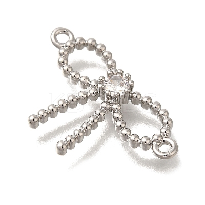 Rack Plating Brass Pave Clear Cubic Zirconia Bowknot Connector Charms KK-I716-29P-1