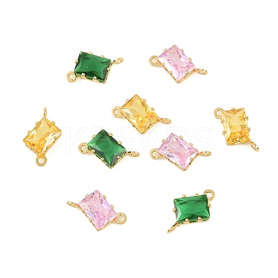 Brass Pave Cubic Zirconia Rectangle Connector Charms KK-P347-05G-1