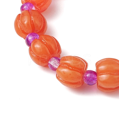 Halloween Pumpkin Resin & Glass Beaded Stretch Bracelets for Women Men BJEW-JB10850-1