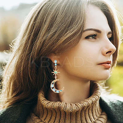 2 Sets 2 Styles Colorful Rhinestone Moon & Star Asymmetrical Earrings EJEW-FI0001-22-1