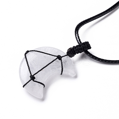 Adjustable Natural Quartz Crystal Moon Pendant Necklace NJEW-B086-02C-1