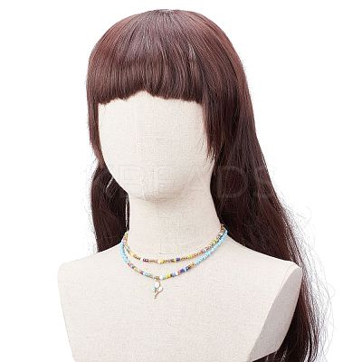 2Pcs 2 Style Glass Seed Pearl Beaded Necklaces Set NJEW-JN03936-1