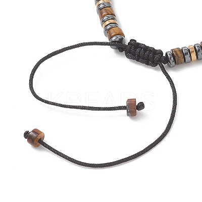 Non-magnetic Synthetic Hematite & Natural Tiger Eye Disc Beads Braided Bead Bracelets for Women Men BJEW-JB13298-1