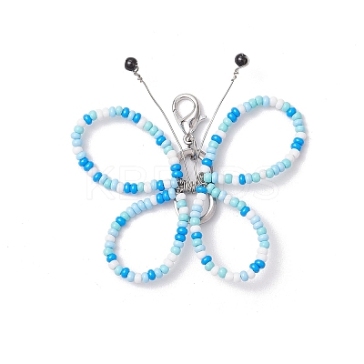3Pcs Glass Seed Beads Butterfly Pendant Decorations HJEW-JM03352-1