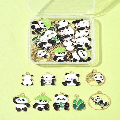 36Pcs 9 Styles Panda Theme Alloy Enamel Pendants ENAM-FS0002-31-1