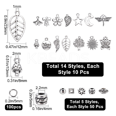 140Pcs 14 Style Tibetan Style Alloy Pendants FIND-SC0001-97-1