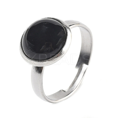 Half Round Natural Black Agate Finger Rings RJEW-M062-01P-30-1