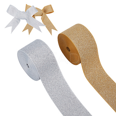2 Rolls 2 Colors Sparkle Polyester Grosgrain Ribbons OCOR-AR0001-55-1