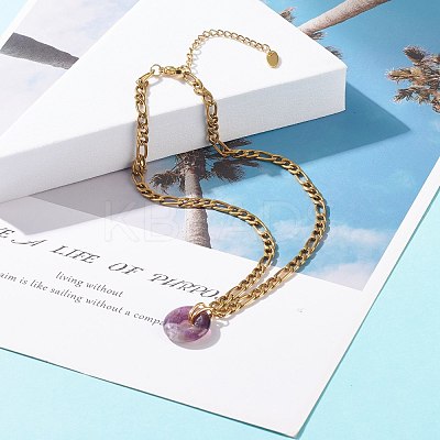 Natural Amethyst Donut Pendant Necklace NJEW-JN03815-02-1