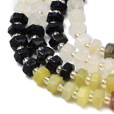 Synthetic Blue Goldstone & Natural Yellow Aventurine & Labradorite & Quartz Crystal & Lemon Jade & Strawberry Quartz & Unakite Beads Strands G-G317-A02-3x6mm-1