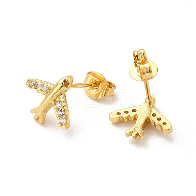 Clear Cubic Zirconia Airplane Stud Earrings EJEW-F301-02-1