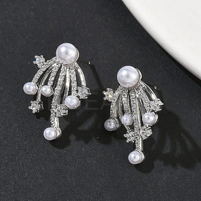 Fireworks Brass Micro Pave Cubic Zirconia Stud Earrings EJEW-G452-02P-1