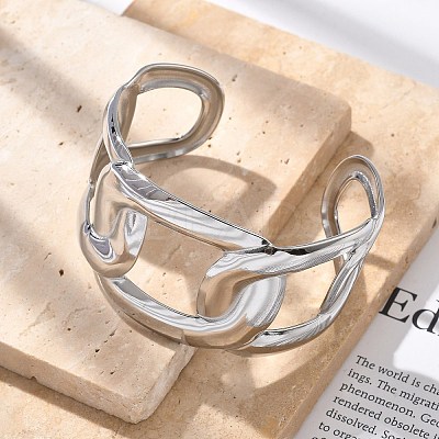 304 Stainless Steel Cuff Bangles for Women BJEW-B108-09P-1