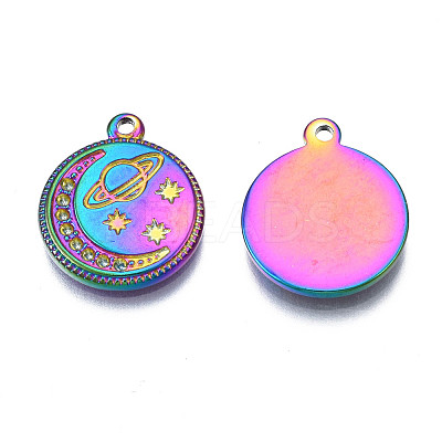 Rack Plating Rainbow Color 304 Stainless Steel Pendants Rhinestone Settings STAS-S119-128-1