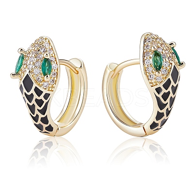 Cubic Zirconia Snake Hoop Earrings with Enamel EJEW-SZ0001-87F-1