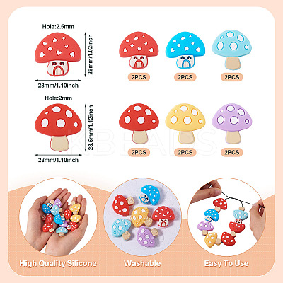 12Pcs 6 Styles Mushroom Food Grade Eco-Friendly Silicone Focal Beads SIL-TA0001-92-1