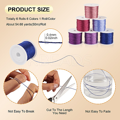 6 Rolls 6 Colors 6-Ply Polyester Metallic Thread OCOR-TA0003-11C-1