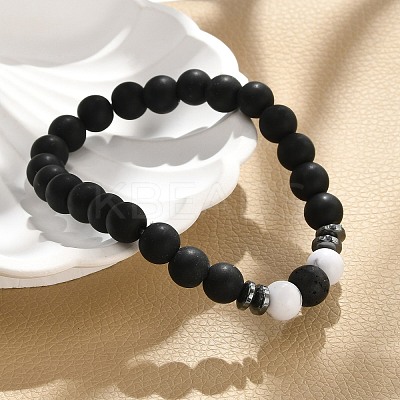 8mm Round Frosted Natural Obsidian & Howlite & Lava Rock Beaded Stretch Bracelets for Women Men AC1855-1-1