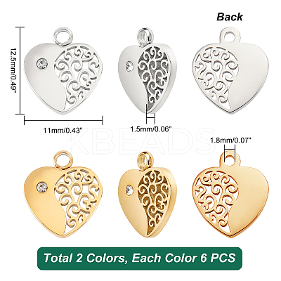 12Pcs 2 Colors 304 Stainless Steel Charms STAS-DC0008-54-1