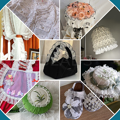 8 Yards Polyester Pleated Lace Trim OCOR-WH0080-87A-1