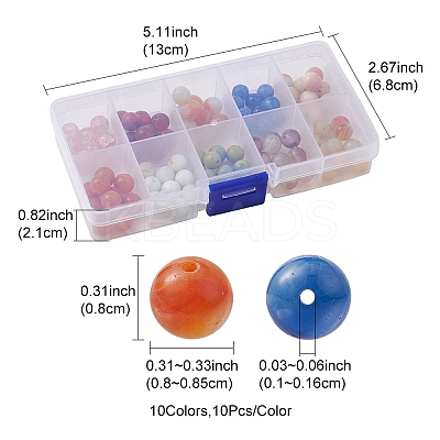 100Pcs 10 Style Glass Round Beads GLAA-FS0001-63-1