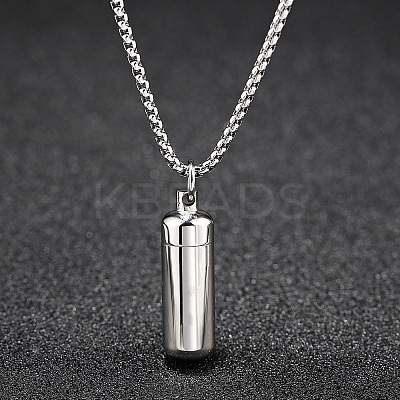 316L Stainless Steel Pill Shape Urn Ashes Pendant Necklace with Box Chains BOTT-PW0001-012S-1