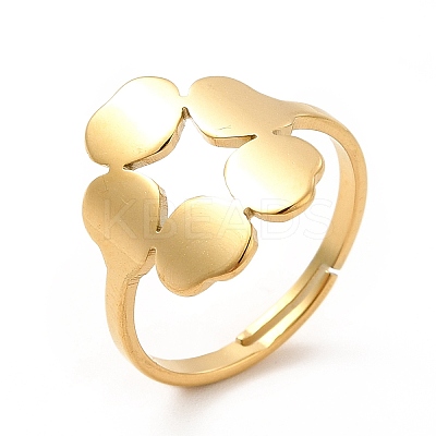 Ion Plating(IP) 201 Stainless Steel Flower Adjustable Ring for Women RJEW-F131-05G-1