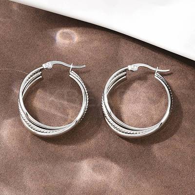 304 Stainless Steel Triple Twist Ring Stud Earrings EJEW-P324-08P-1