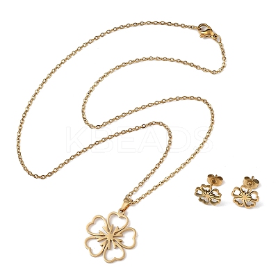 Flower 201 Stainless Steel Pendant Necklaces & Stud Earrings Sets for Women SJEW-Q025-04G-1