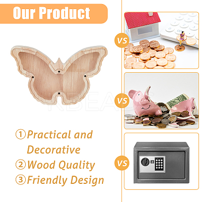 Butterfly Wood Money Banks for Kids AJEW-WH0348-269-1