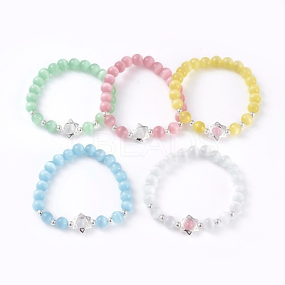 Cat Eye Round Bead Stretch Bracelets BJEW-L037-13-1