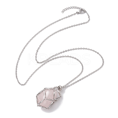 Crystal Stone Cage Pendant Necklaces NJEW-JN04758-03-1