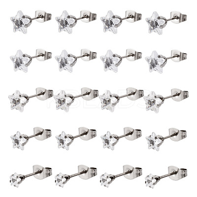 40Pcs 5 Size Crystal Rhinestone Tiny Star Stud Earrings EJEW-TA0001-13-1