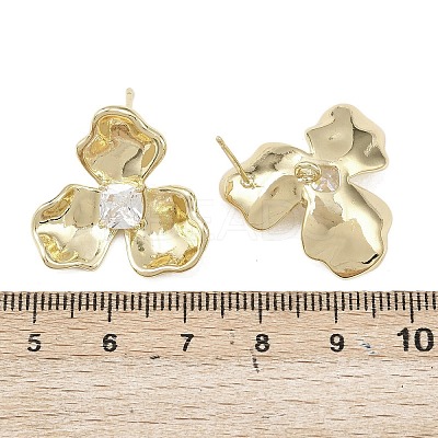 Flower Brass Micro Pave Clear Cubic Zirconia Stud Earring Findings KK-F921-03G-1