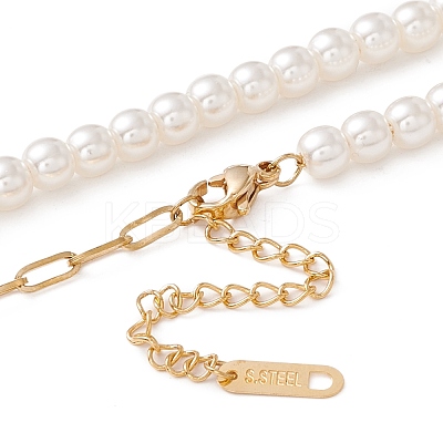 Ion Plating(IP) 304 Stainless Steel Heart Pendant Necklace with Acrylic Pearl for Women NJEW-P262-27G-1