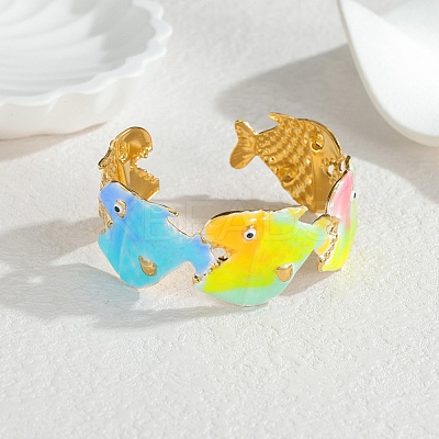 Ocean 304 Stainless Steel Enamel Cuff Bangles for Women BJEW-F518-02B-G-1