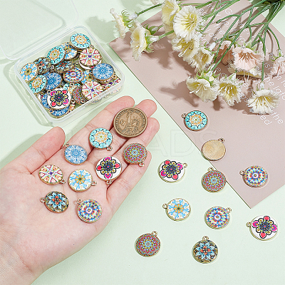 48Pcs 8 Colors Alloy Printed Pendants FIND-PH0021-12-1