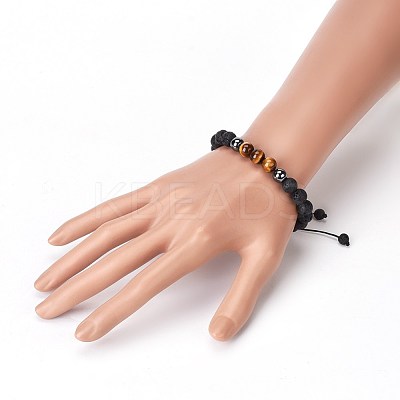 Natural Lava Rock and Non-Magnetic Synthetic Hematite Beads Braided Bead Bracelets BJEW-JB03975-25-1