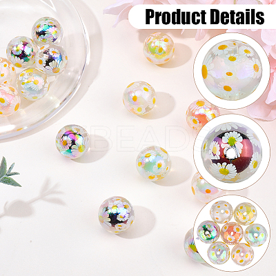 20Pcs UV Plating Acrylic Printed Beads TACR-SC0001-46B-1