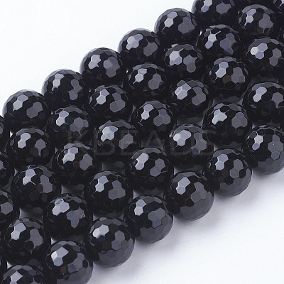 Natural Dyed & Heated Black Onyx Beads Strands X-G-E145-10mm-3B-1
