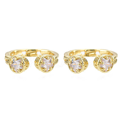Cubic Zirconia Star Open Cuff Ring RJEW-N037-032-1