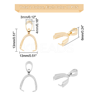 20Pcs 2 Colors 304 Stainless Steel Pinch Bails STAS-DC0002-03-1