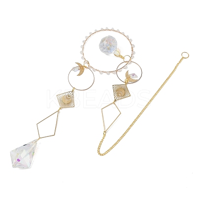 Moon Iron & Glass Hanging Suncatchers HJEW-F025-02G-1