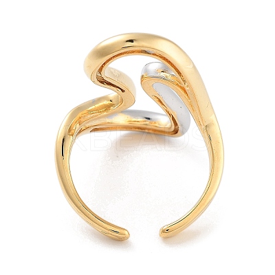 Brass Wave Open Cuff Ring for Women RJEW-C102-21GP-1