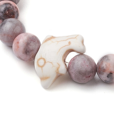 Synthetic Turquoise Dolphin Beads with Natural Pink Zebra Jasper Beaded Stretch Bracelets BJEW-JB10213-05-1