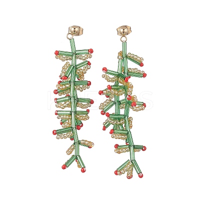 Glass Seed Braided Branch Dangle Stud Earrings EJEW-MZ00070-02-1